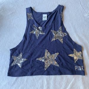 PINK VS blue croptop sequin stars sz sm never worn